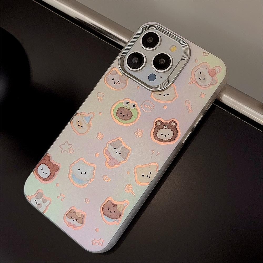 Полый лазерный котенок для iPhone15, подходит для 14Promax, чехол для мобильного телефона 12 Apple 13, мультяшный 16, противоударный, жесткий