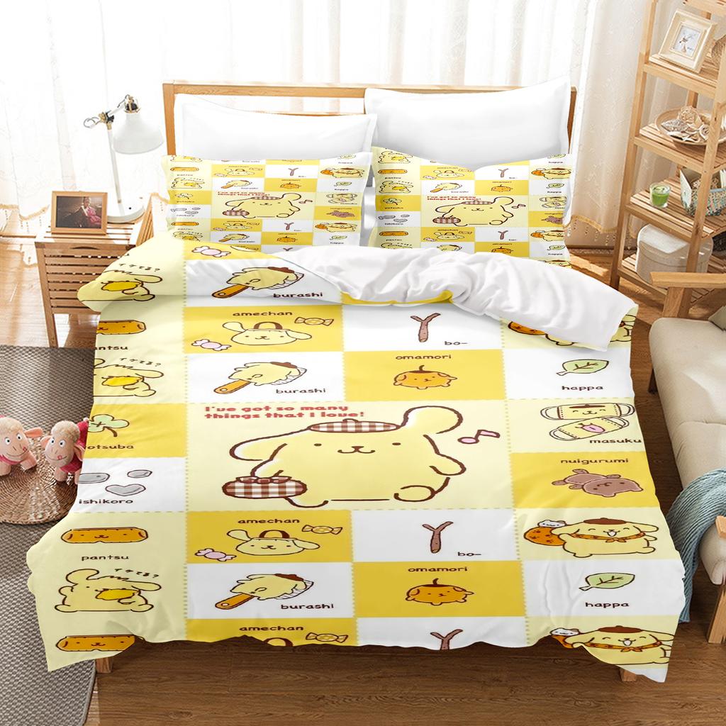 Pompompurin Sanrio 3-Piece 1 Пододеяльник Один Комплект Постельного Белья Comforte Luxus Изысканный Подарок на День Рождения 100% Полиэстер Домашний Декор