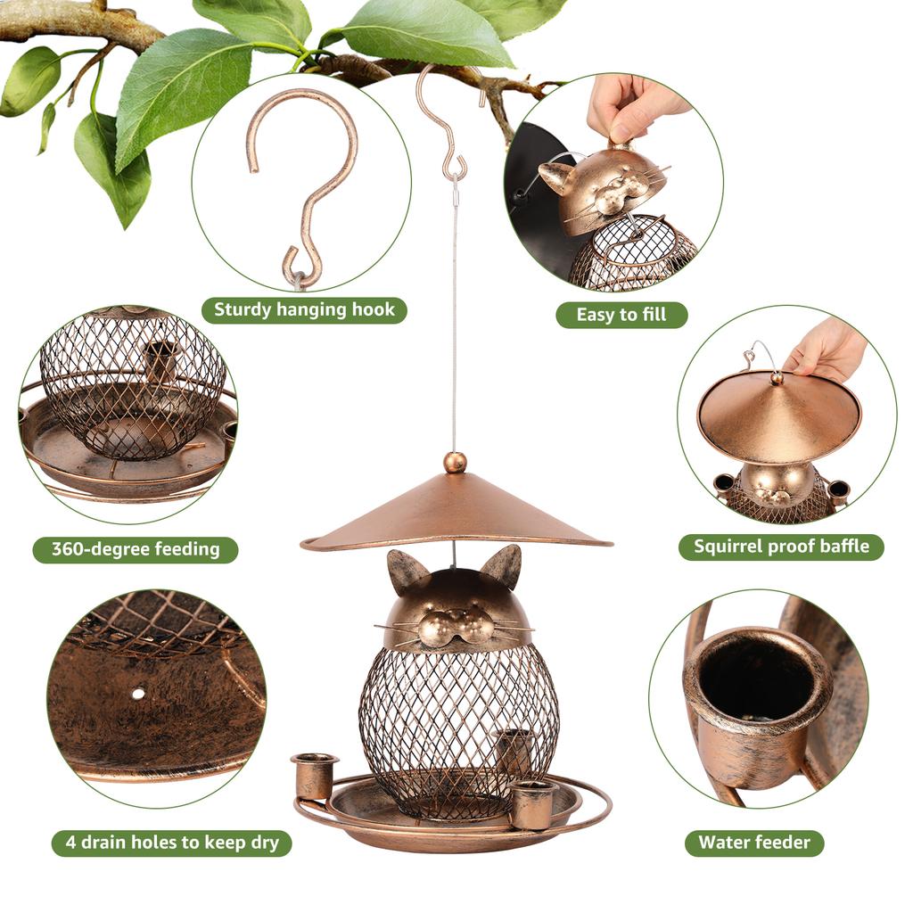 Железная подвесная кормушка для птиц Сверхпрочная кормушка для диких птиц Лоток большой вместимости Диспенсер для корма с 3 чашками для уличного контейнера для корма
