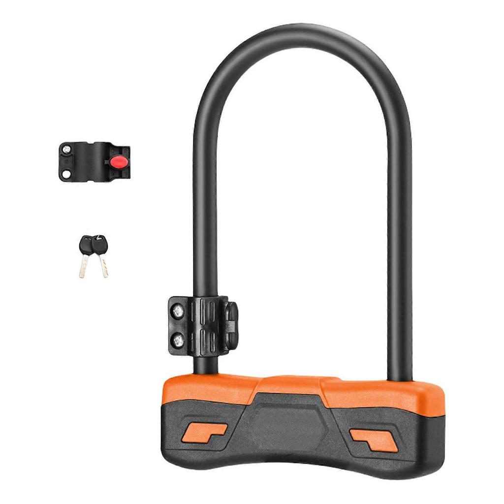 Anti Theft Bike U Lock with Key for Road and Mountain Bike Heavy Duty Lock Universal Bike Accessories Secure Lock orange color