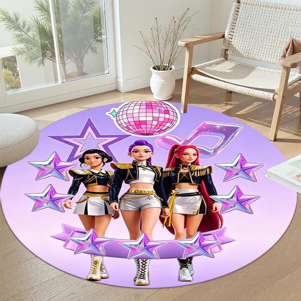 K-pop Round Carpet Perfect for Study room Dormitory Game Room Living Rooms Anti-slip Round Rug Anime Office Decor Perfect Birthday Christmas Gift Idea