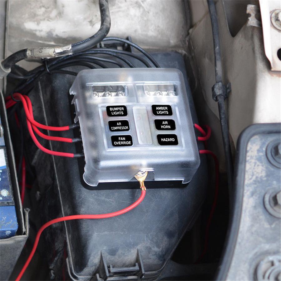 6-Way Blade Fuse Box Block Holder Power Distribution For 12V 24V Car Boat Marine