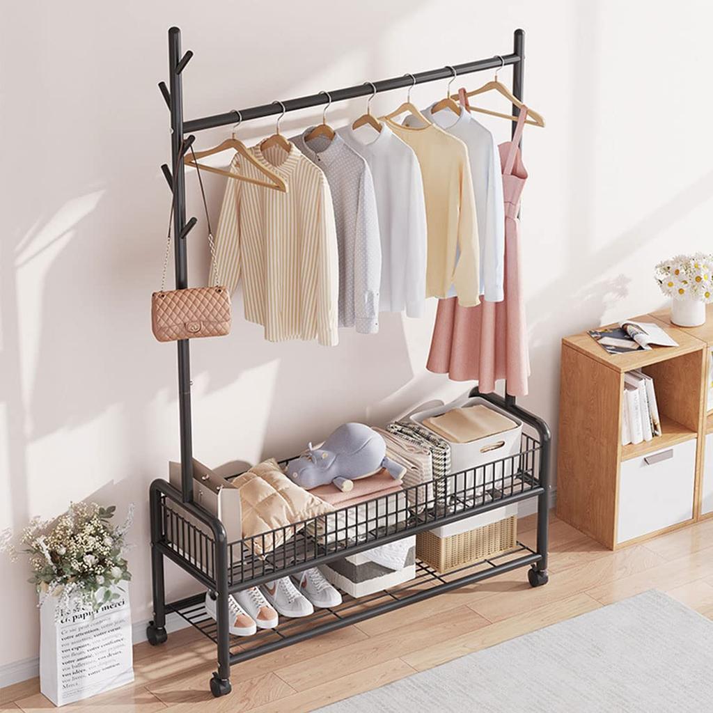Hanger Rack with Coat Clothes Coat Large Assembly Width 90 X Depth 35 X Height 176 Cm Casters, Hanger, Basket, Shelf, Rack, Rack, Storage,