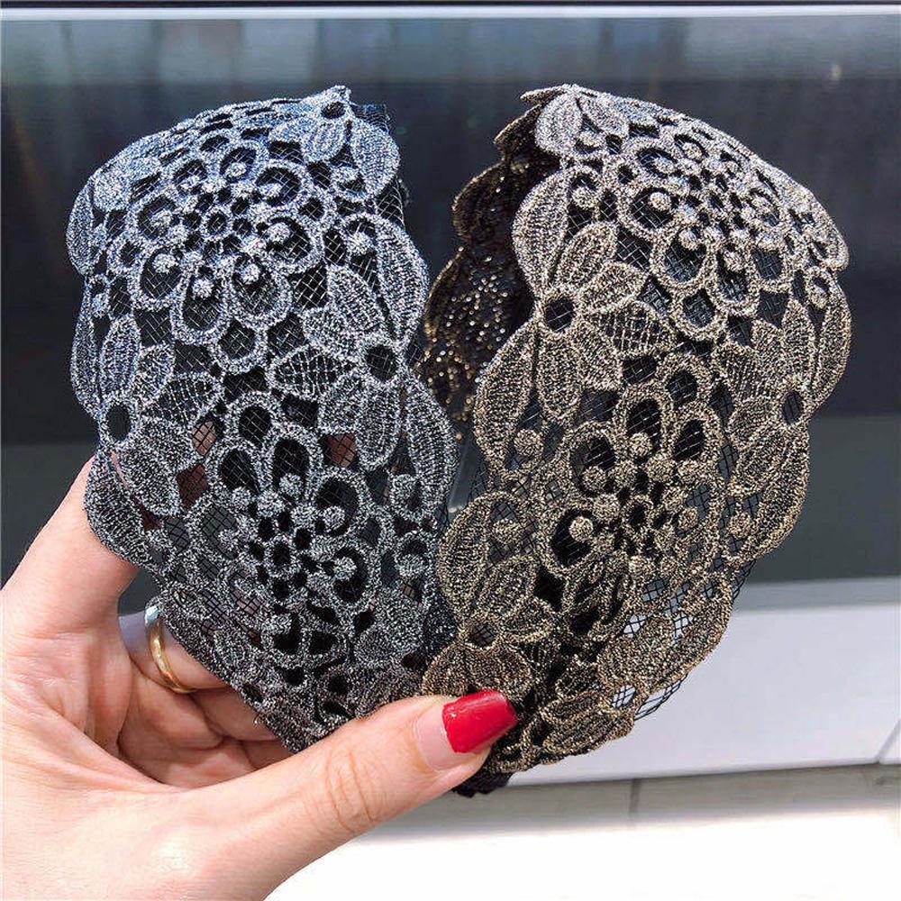 Non-slip Toothed Silk Embroidery Hair Bands Hair Accessories Lace Head Hoop Broadside Headband