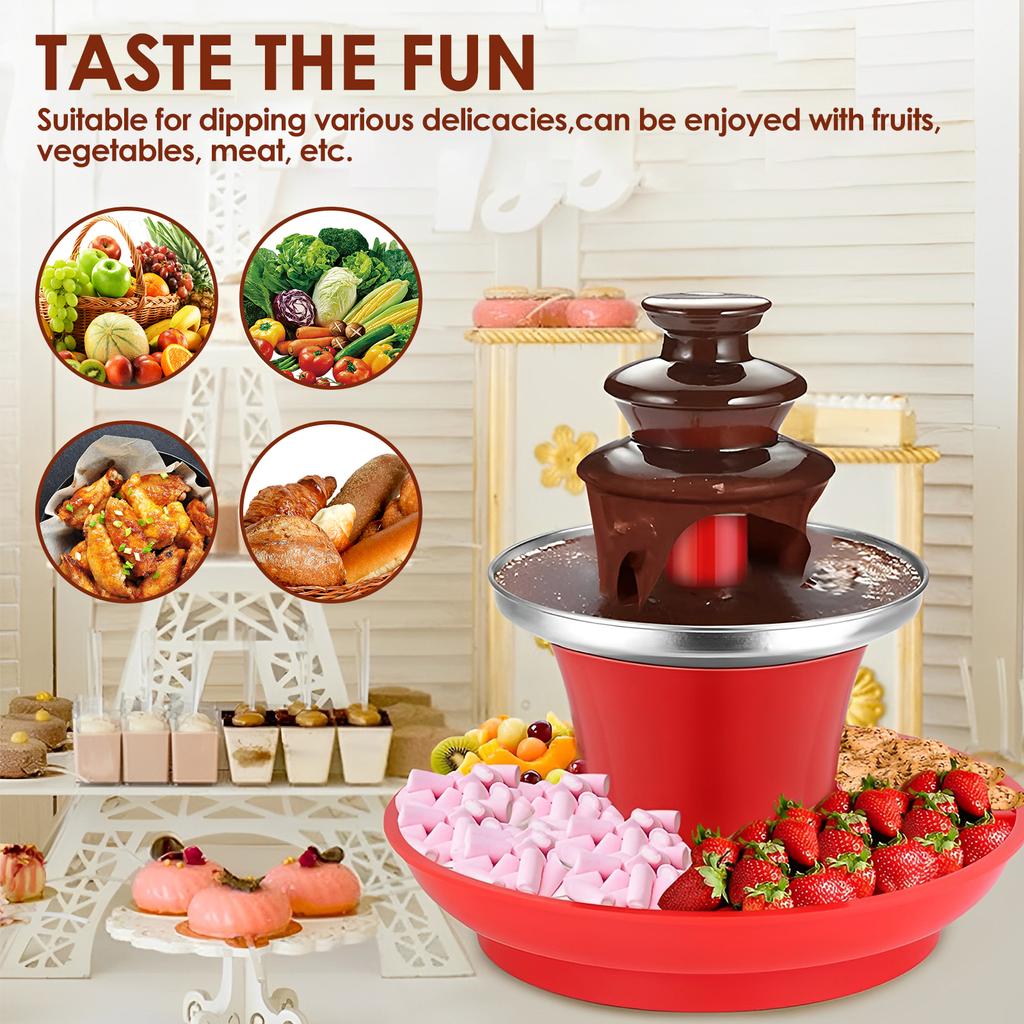 Электрический шоколадный фонтан с вынимающимся подносом для сервировки, 3-слойный шоколадный фонтан, шоколадное фондю из нержавеющей стали