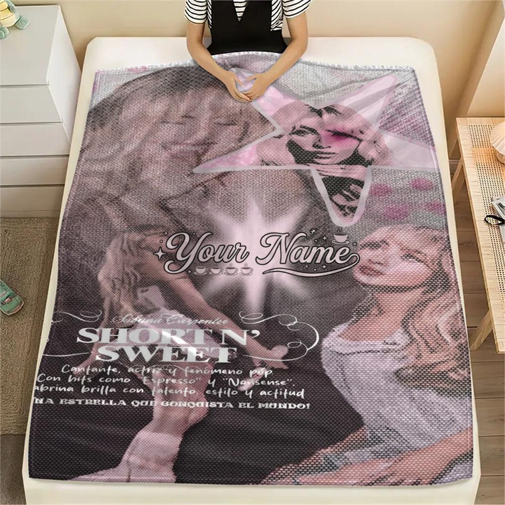 1PC Sabrina Carpenter Fan Art Custom Name Patterned Flannel Blanket Suitable For All Seasons For Home Decor Warmth And Comfort Gifts Holiday Present