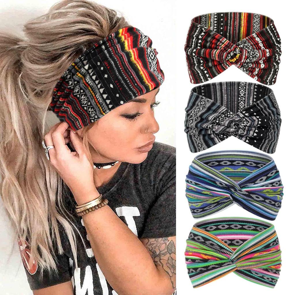 Bohemian Floral Cross Headband for Sports, Running, and Makeup