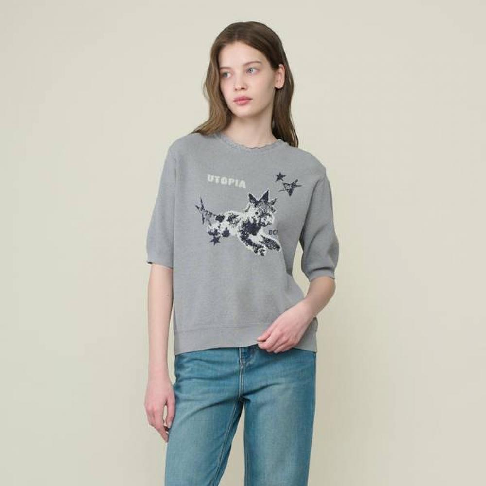 BCBG Вязаный топ с вышивкой пони, короткий рукав B6m3k405