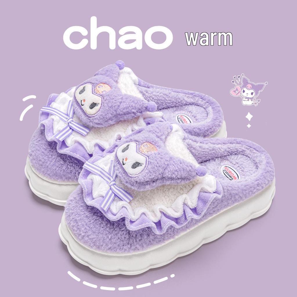 Уютные женские пушистые плюшевые тапочки Cinnamoroll — милая хлопковая зимняя домашняя обувь для осени и зимы 2025 года.