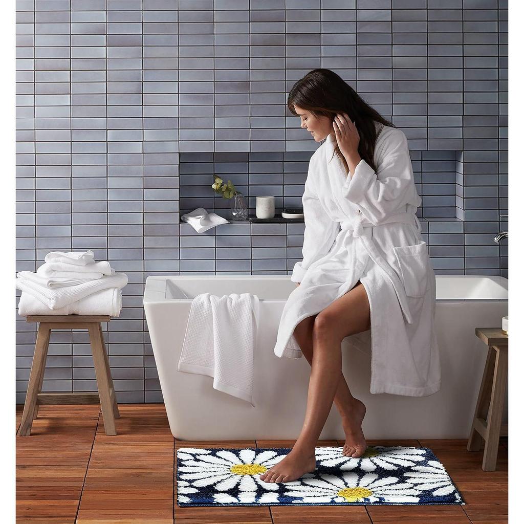 Flower Super Soft Microfiber Bath Mat Super Absorbent Anti-Skid Door Mats for Home/Bathroom/Bedroom/Kitchen/Floor Mat (Dark Blue) Pack of 1