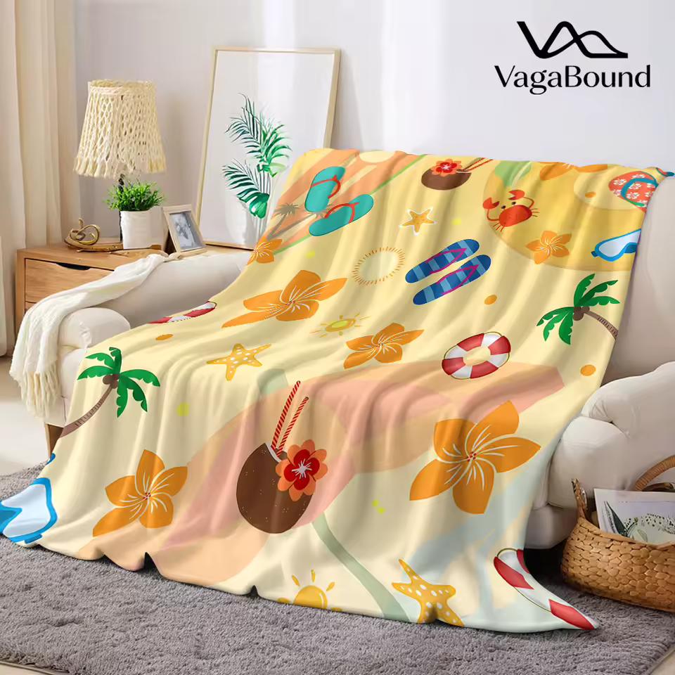 Summer Beach Flannel Blanket Warm Soft Halloween Christmas Decorative Couch Warm Cozy All-Season Gift