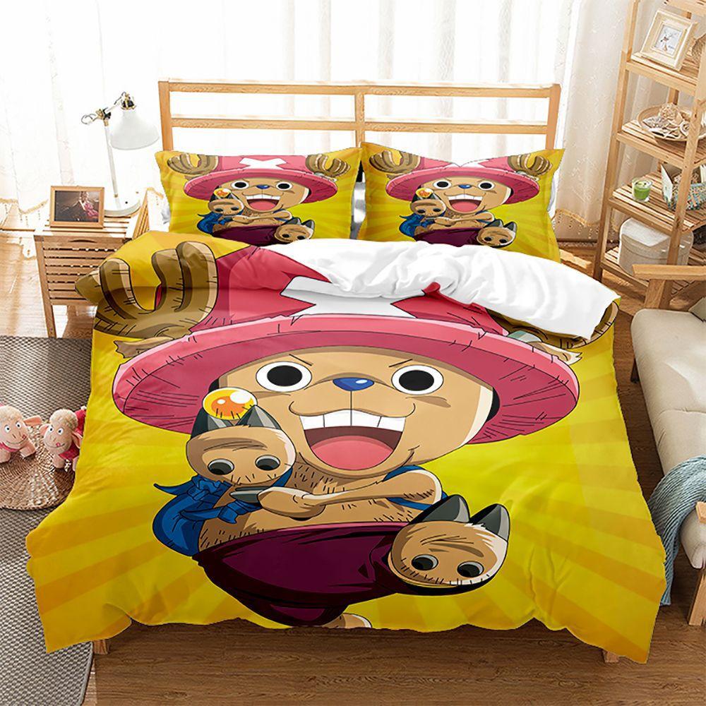 ONE PIECE series Luffy cartoon animation 3d digital printing children's student dormitory/home three-piece set