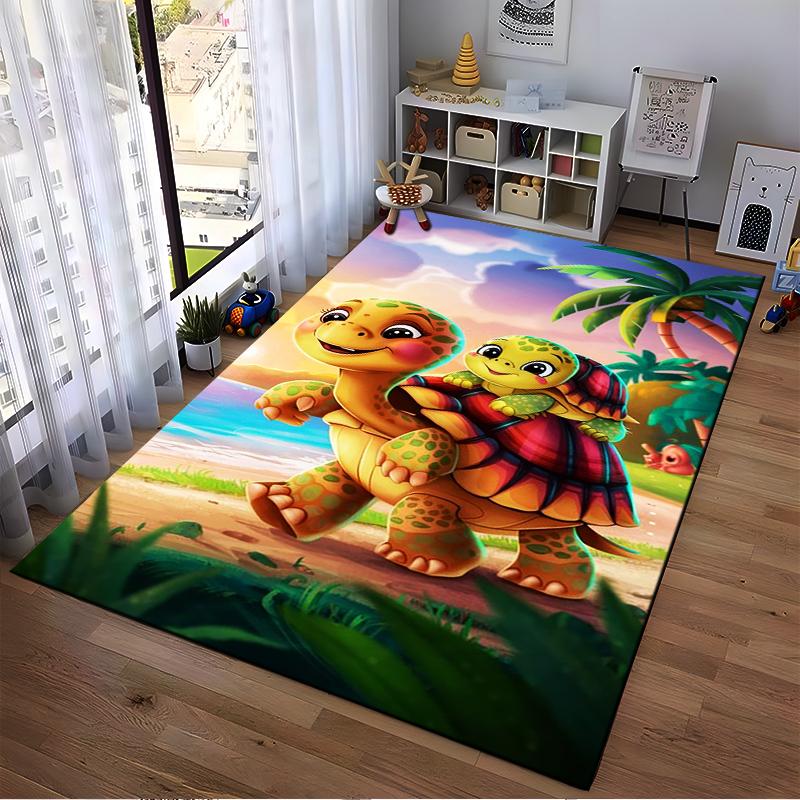 Colorful Cartoon Turtles on Tropical Beach Printed Carpet Design Suitable for use as an anti-slip for living room bedroom sofas