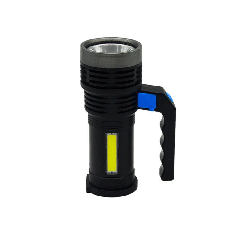 Rechargeable Cross-Border COB LED Flashlight with Four Bright Lights and Long-Range Spotlight.