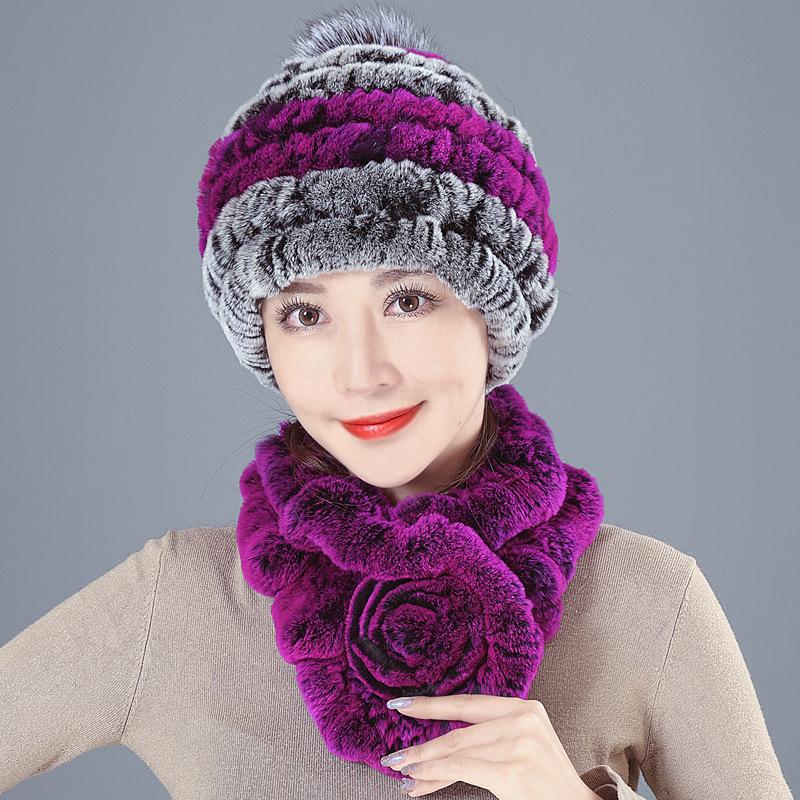 New Rex Rabbit Hair Hat Female Winter Mother Middle and Old Fur Hat Thickened Warm Rabbit Hair Plush Round Hat