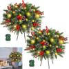 Pre-lit Christmas Tree Urn Filler 20 Inch Artificial Pine Tree with Pinecone Red Berries Battery Powered Light Up Planter Filler with Tripod Stake