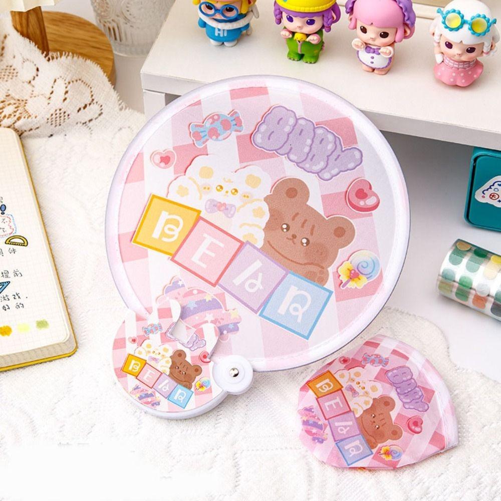 Folding Round Collapsible Pocket Fan Mini Cute Handheld Fan Portable Cartoon Pattern Foldable Fan