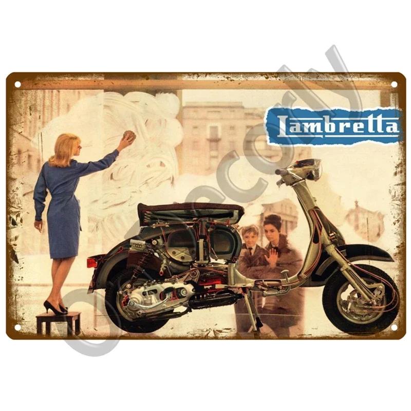 Металлическая табличка с надписью «Lambretta Motor» в винтажном стиле, жестяная вывеска в стиле «шебби-шик», металлические знаки, винтажное украшение для бара, металлический плакат, паб, металлическая пластина