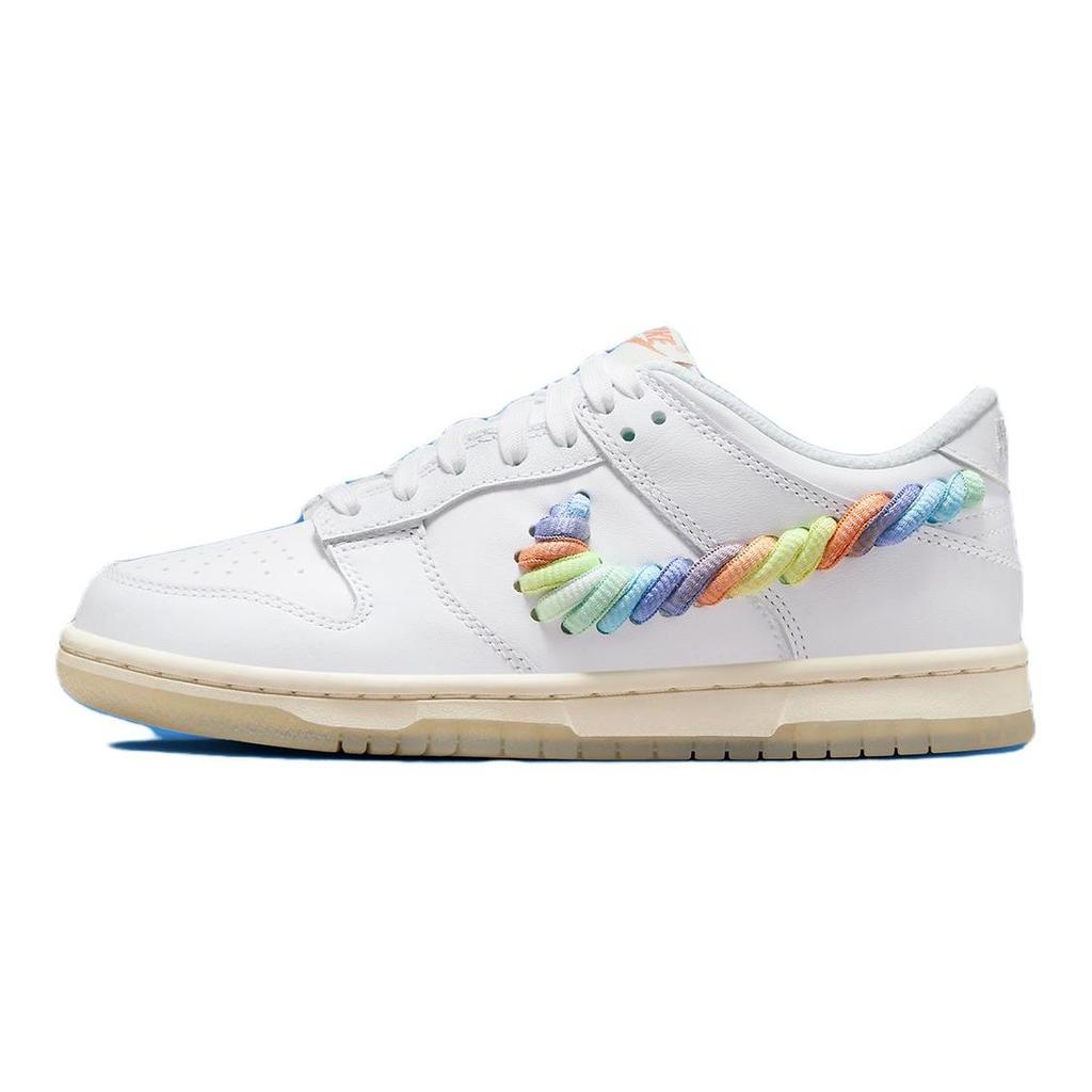 Nike Детские кроссовки Dunk Low PS с радужным кружевом и галочкой, белые многоцветные, темно-пони, FN4862-100