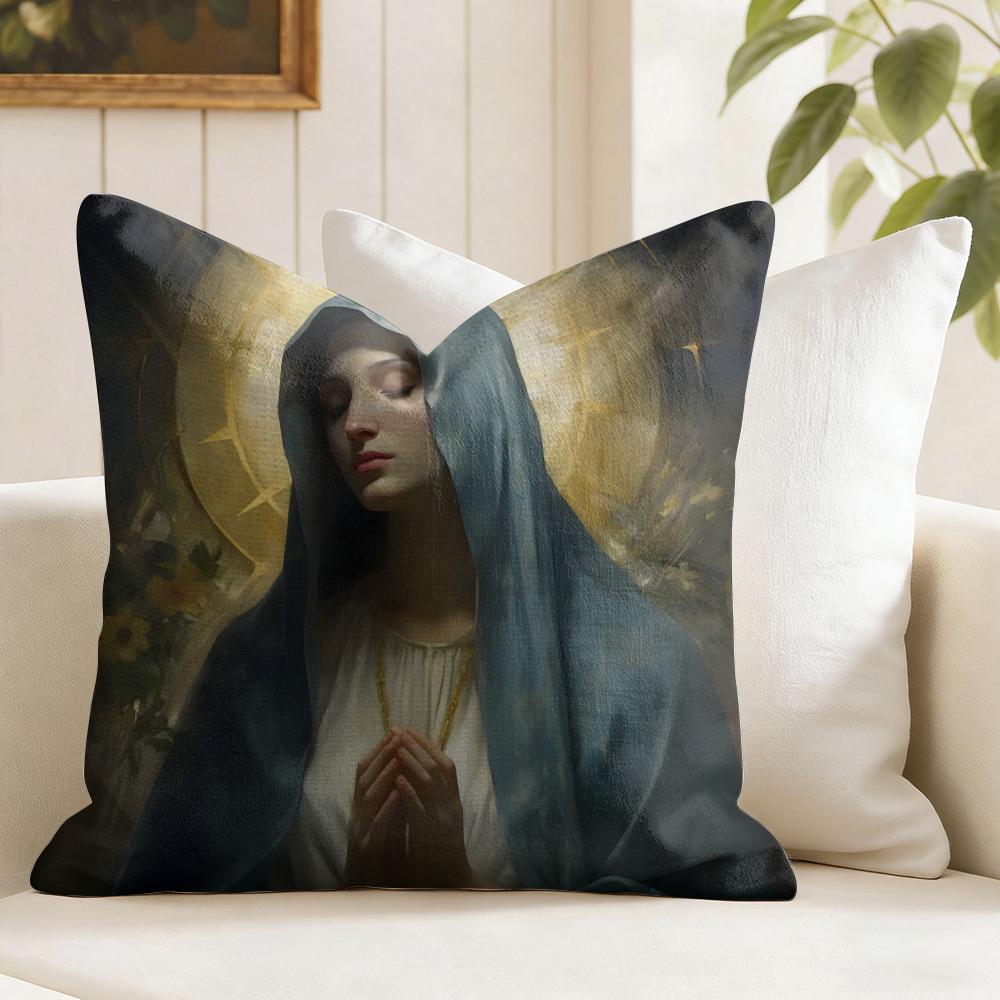 Blessed Virgin Mother Mary Cushion Cover Summer Linen Pillow Case Organic Fabric Cushion Cover DoubleSided Sofa Home Decor