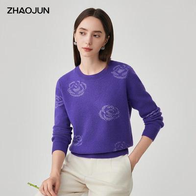 Женский утепленный базовый вязаный свитер Zhaojun с круглым вырезом, 100% шерсть, с длинным рукавом