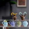Mini Flower Vase Figurine Vintage Colored Pottery Miniature Vase Statue Sculpture Tiny Flower Pot Holder Decoration Ornament