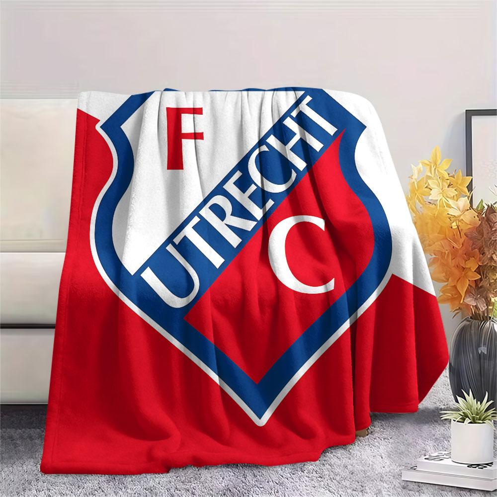 FC Utrecht Printed Flannel Blanket, soft throw for bedroom sofa, washable,soccer fan merchandise, great gift.
