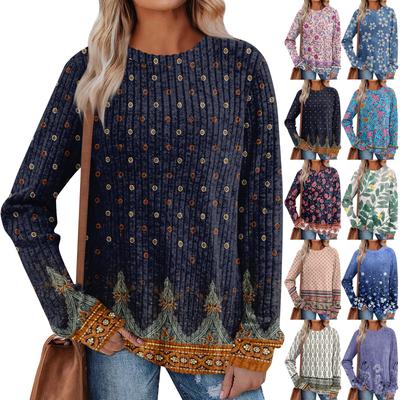 Женский принт Легкий Топ с круглым вырезом из матового хлопка