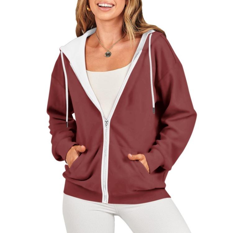 Женская мода однотонные повседневные толстовки с длинным рукавом на молнии пуловер с капюшоном пальто