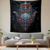 Ornate Hamsa Hand with Blue Eye Design Patterned tapestry for bedroom and living room home decor