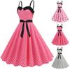 Women's Fashion Temperament Retro Polka Dot Lace-up Backless Set Neck Big Swing Puffy Casual Performance Dress