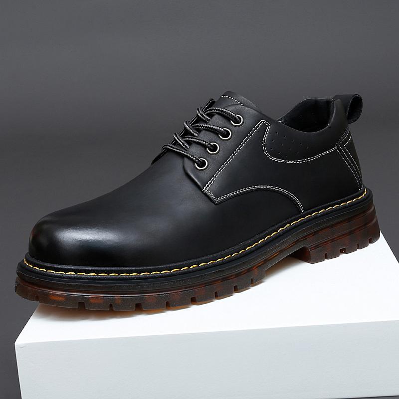 2024Новые коричневые мужские повседневные туфли из натуральной кожи, брендовые низкие ботинки для мужчин, рабочая защитная обувь, пара, мотоциклетная обувь для мужчин