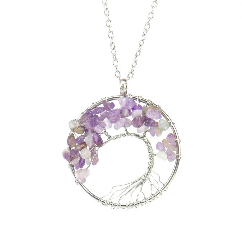 Hand Winding Bending Tree Of Life Necklace Natural Irregular Gravel Crystal Necklace N80