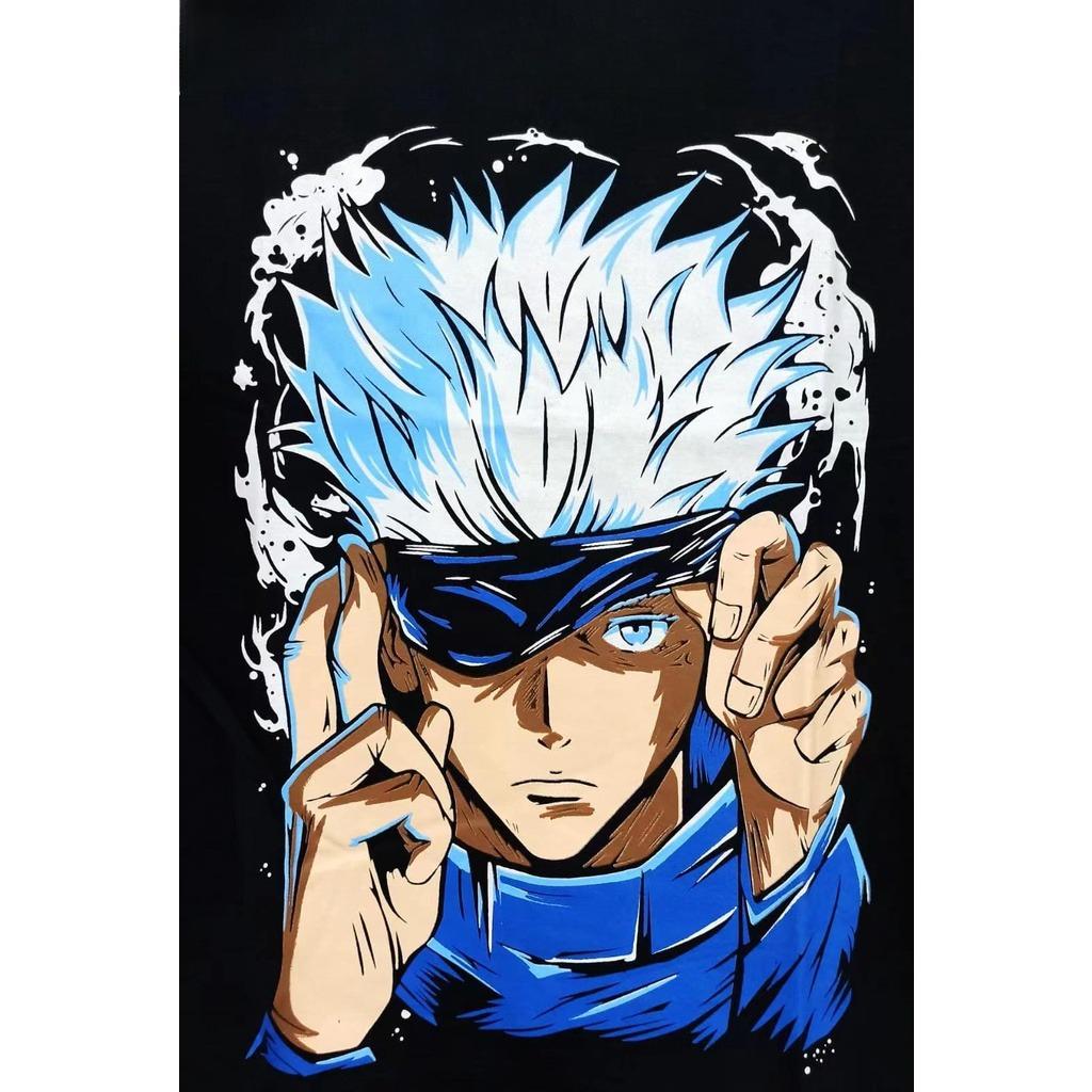 Jujutsu Kaisen Японское Аниме Годжо Сатору Мужская Женская Летняя Футболка Харадзюку Винтажная С Коротким Рукавом Свободная Большого Размера Повседневная Комфортная Y2k