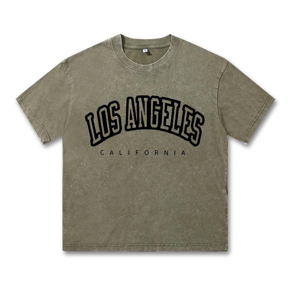 Ретро стираные винтажные женские хлопковые стираные футболки модные с круглым вырезом и коротким рукавом Лос-Анджелес США с принтом топы