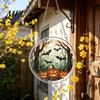 Decorative Glass Effect Pendant Halloween Acrylic Puzzle Window Suncatcher, Stained Style Hanging Ornament Retro Skeleton Pumpkin Crow with