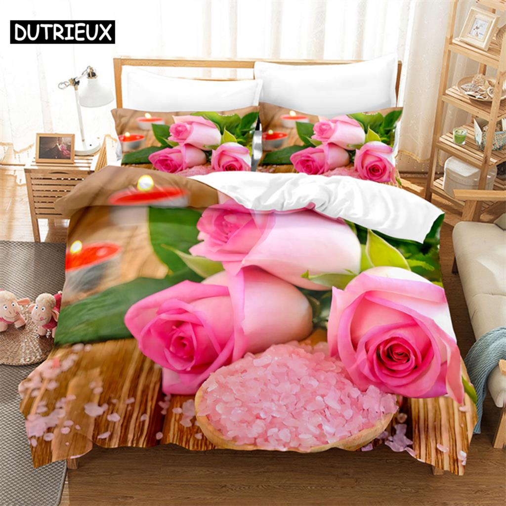 Pink Rose Queen Bedding Set Duvet Cover Set Bedding Comforter Bedding Sets Bed Linen King Size Duvet Cover Bedding Set