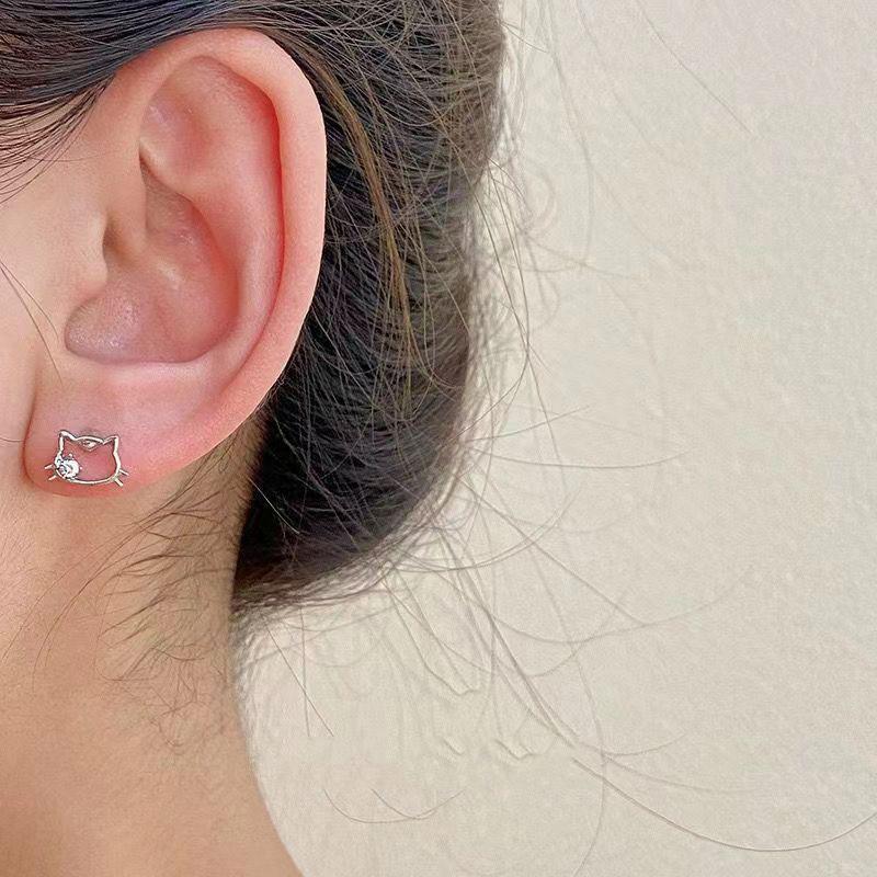 Милые серьги с кошачьим сиянием из циркония, серьги кавайные, мультяшные, милые, серьги-гвоздики, ювелирные изделия