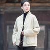 Winter Women's Cotton and Linen Quilted Vertical Grid Shawl Collar Buckle Quilted Warm Padded Jacket Padded Jacket Short Padded Jacket