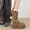 Хаки ретро толстый каблук толстая подошва ботинки Мартин женские 2025 новые осенние увеличивающие рост и стройнящие западные ковбойские короткие ботинки