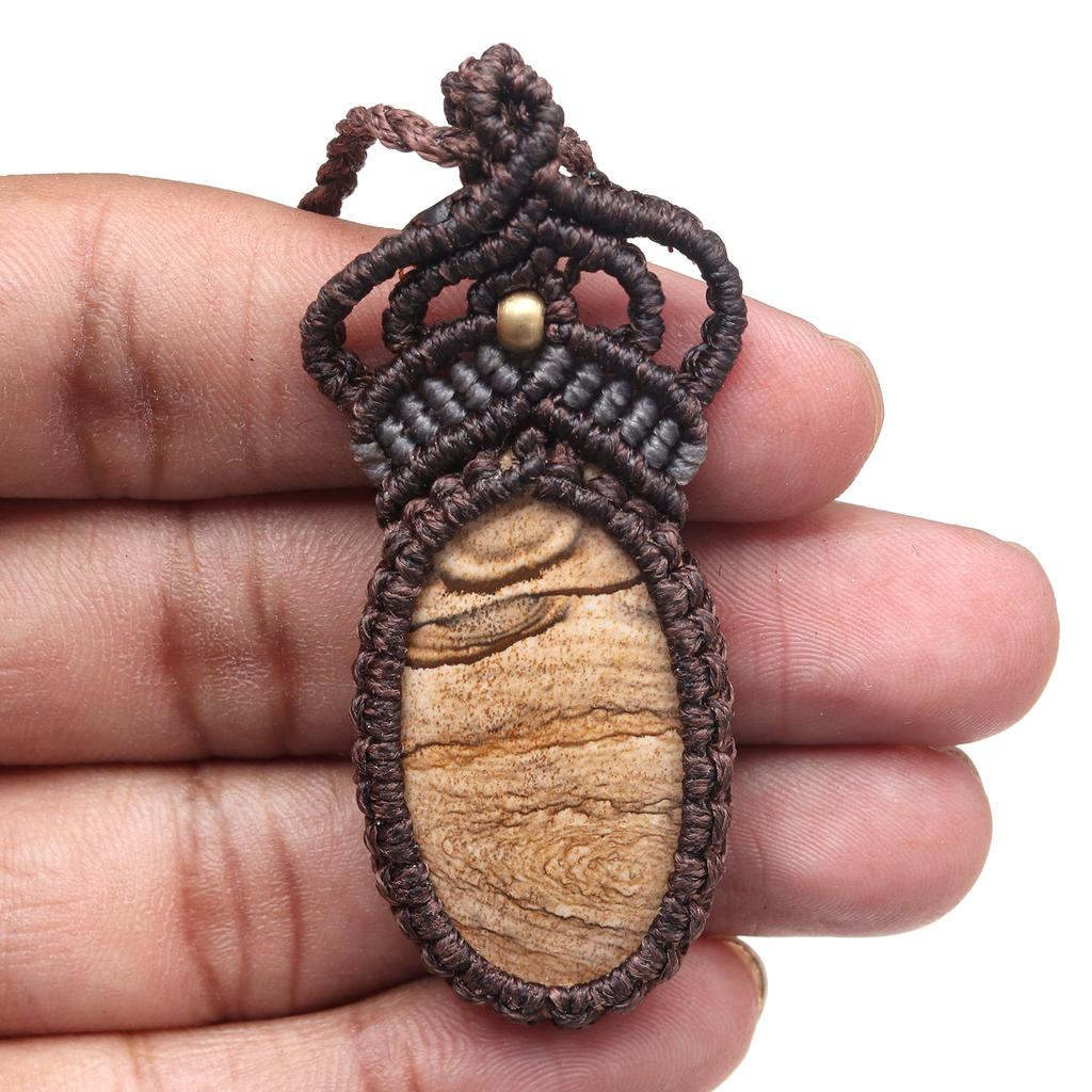 Ожерелье с подвеской в технике макраме с изображением яшмы «Кристалл йоги»? Ювелирные изделия из драгоценных камней