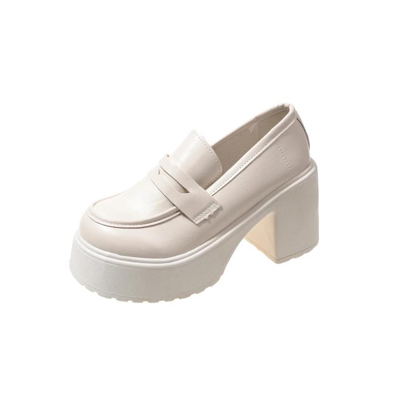 Модные женские туфли из кожи на толстой подошве, весна 2024, новый стиль, французские мокасины, британский стиль, туфли-лодочки для женщин