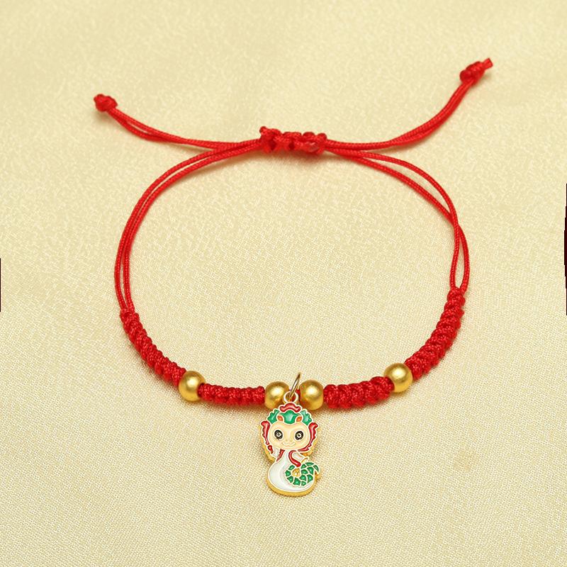 Модный браслет на удачу в год змеи из красной веревки, плетеный браслет в китайском стиле со знаком зодиака змея, мультяшный милый браслет со змеей, новогодний подарок