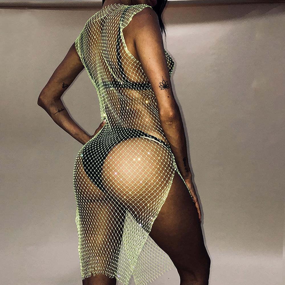 Sexy and Feminine Summer Performance and Gogo Show Style Grid Shiny Round Collar Women's Dress