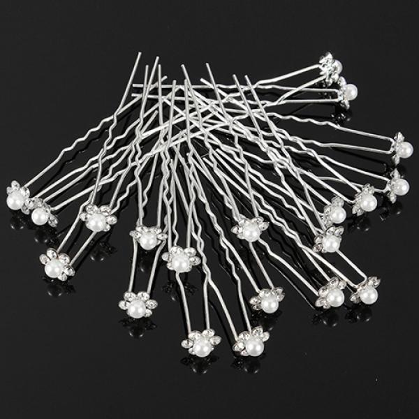 20Pcs Wedding Bridal Faux Pearl Rhinestone Flower Hair Stick Pins Clips Silver Color Jewelry ARI