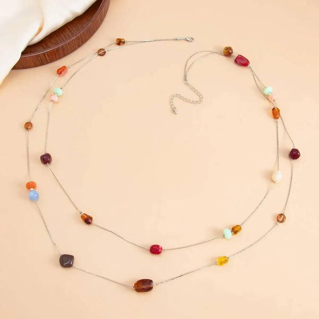 Salircon Exquisite Boho Colorful Resin Choker Necklace Women Fashion Creative Long Necklace Daily Trend Matching Banquet Jewelry