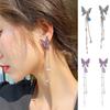 1 Pair Shining Rhinestones Chain Tassel Lady Earrings Vivid Butterflies Imitation Pearls