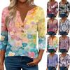 Женские топы с рукавом 3/4 для женщин, топы хенли на пуговицах с V-образным вырезом, нарядные летние женские топы свободного кроя