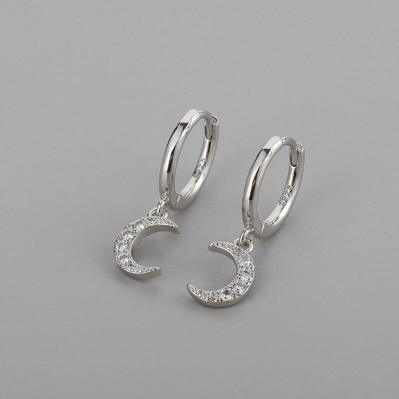 925 Sterling Silver Moon CZ Hoop Earrings for Women Dainty Tiny Earring Ear Piercing Jewelry