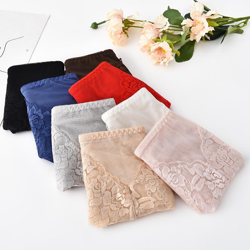 Женские сексуальные сетчатые трусики с высокой талией, бесшовное кружевное нижнее белье, прозрачные шелковые женские хлопковые трусики для здоровья, нижнее белье M-XXL